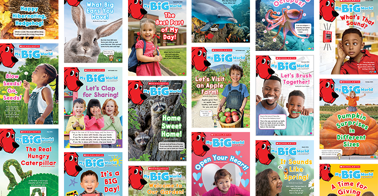 Collage of My Big World magazine covers featuring Clifford the Big Red Dog
