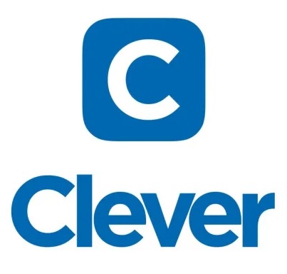 Clever logo with a white letter C on a blue rounded square above the word Clever